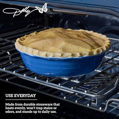 Dolly Parton Pie Dish Durable Stoneware, Even Heat Distribution, Perfect for Sweet and Savory Baking, 10.08 x 10.24 x 2.4 Inch