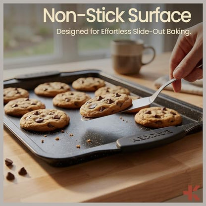BAKKENMaster 6-Piece Nonstick Gray Marble Coated Bakeware Set - Professional Quality Carbon Steel Pans with Silicone Handles - Ideal for Oven, Refrigerator, Freezer - Dishwasher Safe