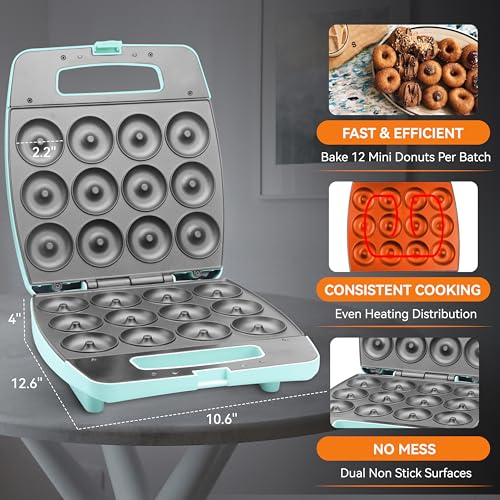 Baker's Friend Mini Donut Maker Machine, Bake 12 Mini Doughnuts, Maquina Para Hacer Donas, Perfect for Breakfast, Snacks, Desserts & More