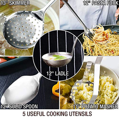 HOMICHEF 14-Piece Nickel Free Stainless Steel Cookware Set - Nickel Free Pots and Pans Set - Non-Toxic, Healthy Induction Cookware
