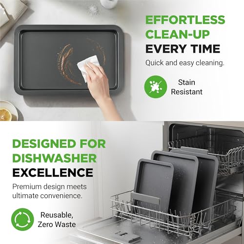 NutriChef 3-Piece Nonstick Baking Sheet Set – Non-Toxic Cookie Sheets for Everyday Baking – Small, Medium & Large Oven Safe Bakeware Trays – Warp-Resistant, Easy to Clean & Dishwasher Safe