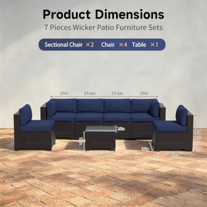 SHGJ&SOFT 7 Piece Patio Furniture Set, Modular Sectional Sofa， Blue