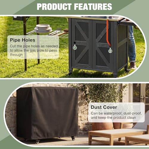 3-in-1 Outdoor Grill Cart with Sink & Faucet, Stainless Steel Top Outdoor Kitchen Island, Prep Table with Foldable Side Table, Storage Cabinet, Rolling Grill Station with Wheels for Patio, Backyard