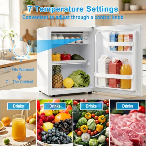 COSTWAY 1.7 Cu.Ft Mini Fridge, Compact Refrigerator w/Chiller Compartment, Adjustable Thermostat, Reversible Single Door & Low Noise, Small Refrigerator for Dorm, Office, Bedroom & Apartment (White)