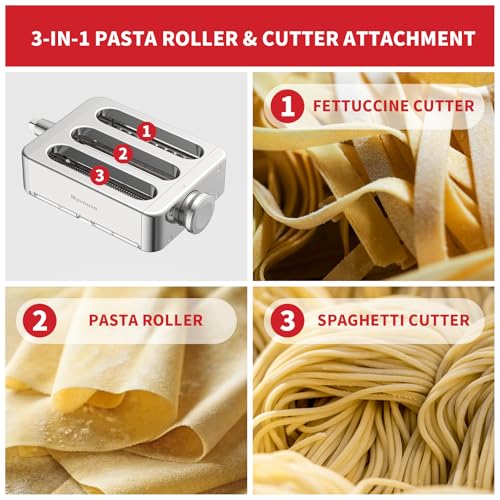 All Metal Pasta Attachment 3 In 1 Set For Kitchenaid Stand Mixer, Included Pasta Sheet Roller, Spaghetti Cutter, Fettuccine Cutter Maker Accessories And Cleaning Brush