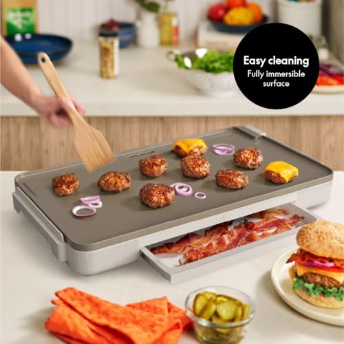bella 12 x 22 Electric Griddle with Warming Tray, Ceramic Nontoxic, Oatmilk