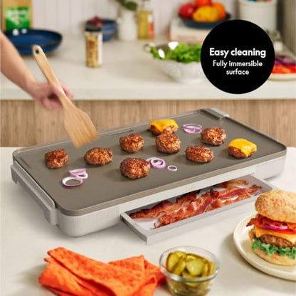 bella 12 x 22 Electric Griddle with Warming Tray, Ceramic Nontoxic, Oatmilk