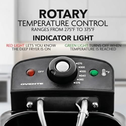 OVENTE Electric Deep Fryer 2 Liter Capacity, 1500 Watt Lid with Viewing Window and Odor Filter, Adjustable Temperature, Removable Frying Basket and Easy to Clean Stainless Steel Body, Silver FDM2201BR