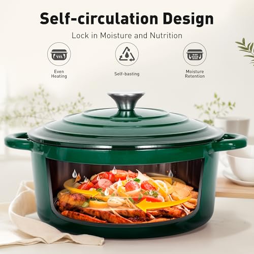 MAISON ARTS 7 Piece Enameled Cast Iron Cookware Set, Induction Dutch Oven Pot with Lid, Emerald Non Toxic Pots and Pans set, PFOA-PFOS Free
