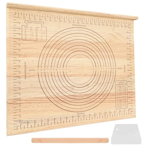 Wood Pastry Board with Measurements|Extra Large 24"x20"|Include Kneading Board,Rolling Pin,Dough Cutter|Multi-Functional Dough Board Set for Pie Mrusts, Pizzas, or Slicing Vegetables