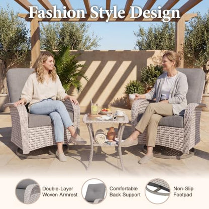 Aukreolis 10 Pieces Patio Furniture Set with Fire Pit Table, Outdoor Sectional Wicker Sofa with Thick Cushions, High Back Swivel Rocker Patio Chairs, Rattan Conversation Set with Coffee Table, Grey
