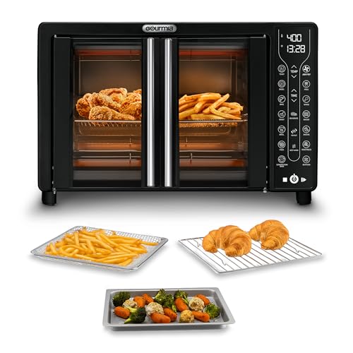 Gourmia French Door Air Fryer Toaster Oven – 6-Slice Capacity, FryForce 360°, Digital Display with 17 Cooking Presets, Black