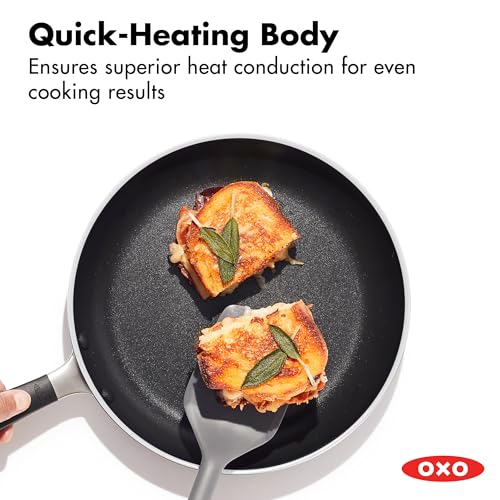 OXO 10” Non-Stick Every Day Frying Pan, BPA-Free Comfort Grip Silicone Handle, Dishwasher & Oven Safe, PFAS-Free Ceramic Skillet, Black