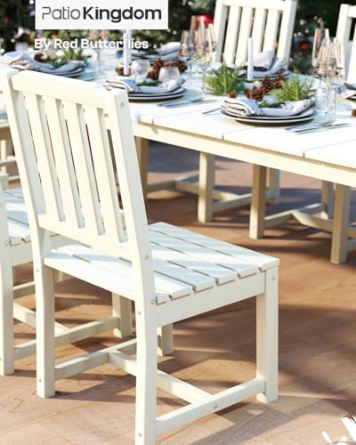 Patio Kingdom White 9-Piece Outdoor Dining Set with Beige 11FT Cantilever Umbrella, 75.2'' HDPE Table & Chairs for 8, Weather-Resistant Furniture with Umbrella Hole for Patio, Lawn, Poolside