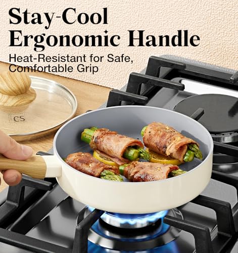 KOCH SYSTEME CS 6 Inch Frying Pan with Lid, Small Fry Pan with Nonstick Ceramic Interior, Single Egg Pan, 6" Frying Pan Nonstick with Stay-Cool Handle, Mini Omelette Pan