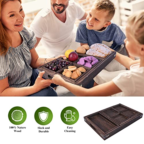 Wood Serving Tray with Handles, Set of 7 Rectangular Wooden Nesting Multipurpose Trays, Decorative Serving Trays Platter for Breakfast in Bed, Lunch, Dinner, Patio, Ottoman, Coffee Table, Party