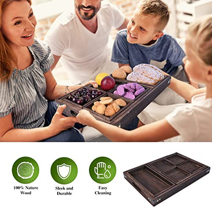 Wood Serving Tray with Handles, Set of 7 Rectangular Wooden Nesting Multipurpose Trays, Decorative Serving Trays Platter for Breakfast in Bed, Lunch, Dinner, Patio, Ottoman, Coffee Table, Party