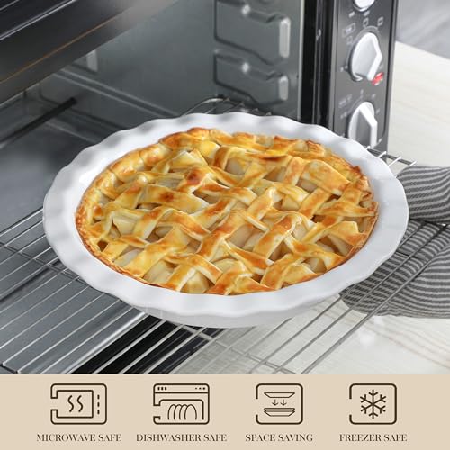 MALACASA Ceramic Pie Pan, Pie Pan for Baking 9 Inch, 40 OZ Pie Plate Round Pie Dish for Baking Fluted Pie Dish Baking Pan, Non Stick Deep Pie Dishes for Quiche, Apple Pies, Pot Pies, Tart, etc.