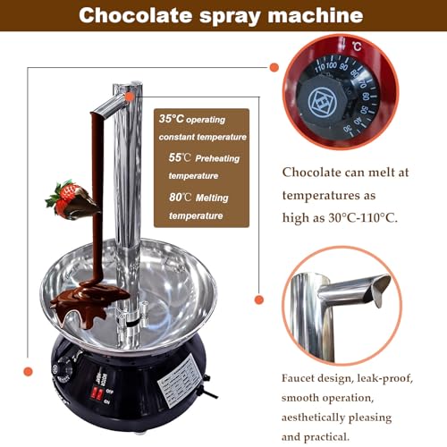 Chocolate Fountain Machine for Commercial/Home, Stainless Steel Chocolate Waterfall with Adjustable Temperature, Easy to Clean for Home, Party, Wedding, Birthday (Black)