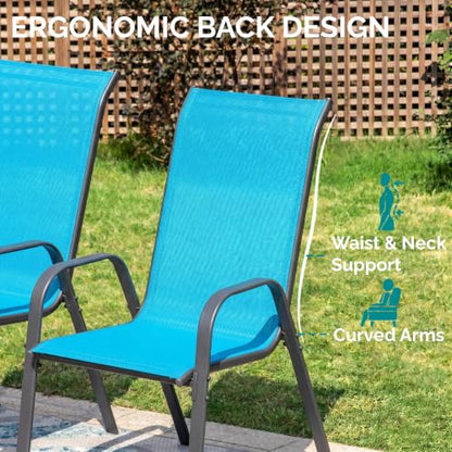MAMIZO 7 Pieces Patio Dining Set for 6, Glass Table and Textilene Chairs