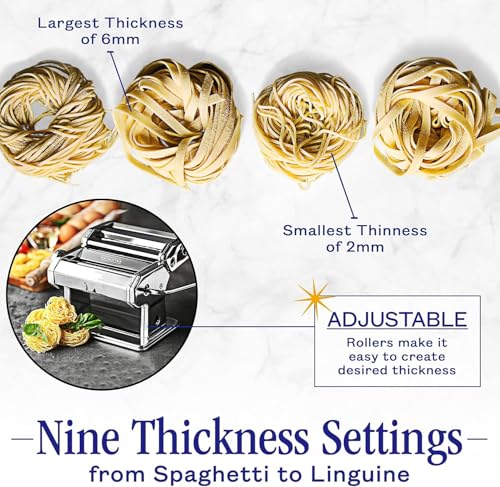 Nuvantee Pasta Maker with 7 Adjustable Thickness Settings - 3 in 1 Noodle Maker with Rollers & 2 Width Cutters for Fresh Spaghetti, Fettuccini, Lasagna, Dumplings & More - Red