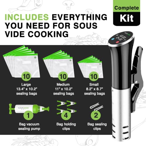 Sous Vide Cooker 1000W | Digital Sous Vide Machine with 30 Vacuum Seal Bags
