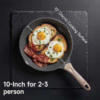 JEETEE 10 Inch Nonstick Frying Pan Stone Coating Cookware, Nonstick Omelette Skillet with Soft Touch Handle, Compatible with All Stoves