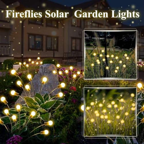 10-Pack Solar Garden Lights, 80 LED Solar Lights Outdoor for Garden Decor, Waterproof Firefly Light Outdoor (Sway by Wind), Swaying Light for Outside Yard Pathway Landscape Decorations (Warm White)