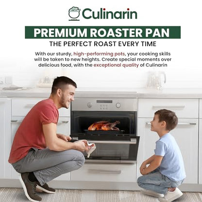 Large Roasting Pan With Rack 12” X 16” - Non Stick Large Roaster Pan and Flat Rack With Foldable Handles - Roasting Pans for Ovens to Elevate Food for Even Heating - Dishwasher Safe Turkey Roast Pot