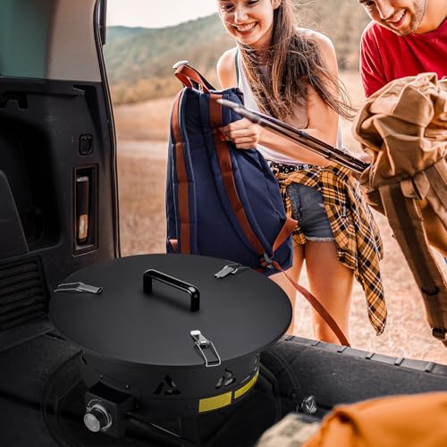 VEVOR Portable Propane Fire Pit, 24-Inch Diameter Outdoor Gas Fire Pit with Cover & Lava Rocks, Adjustable Flame Height Camping Firepit for Heating, Lighting, Gathering, 58,000 BTU, Black