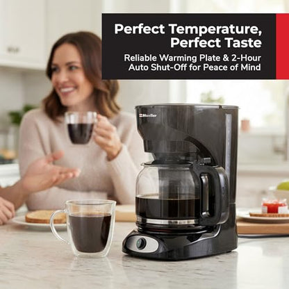 Mueller 12-Cup Drip Coffee Maker - Borosilicate Carafe, Auto-Off, Reusable Filter, Anti-Drip, Keep-Warm Function, Clear Water Level Window Coffee Machine, Kitchen Essentials & Accessories