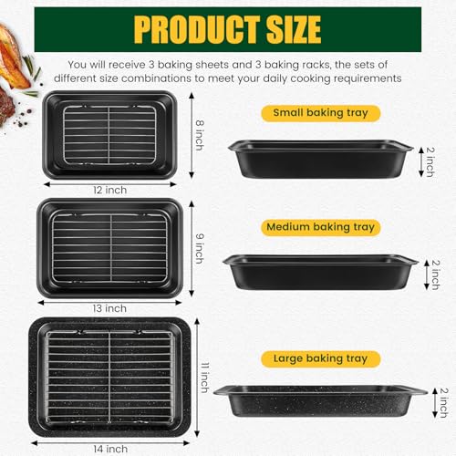 LOYIM 6 Pcs Roasting Pan with Rack Set 14/13/12" Stainless Steel Cookie Baking Sheet Pan and Flat Rack Baking Pans Sets Nonstick for Oven Cooking Roasting Kitchen Cookware