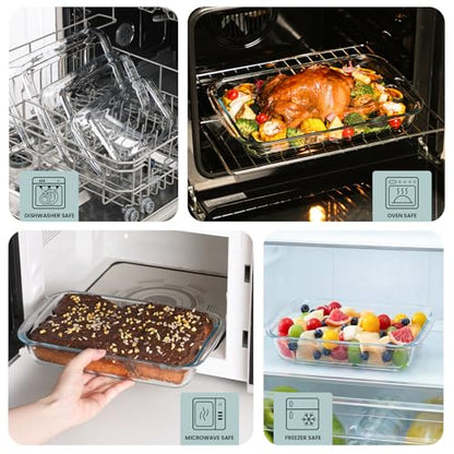 1.7 Quart Glass Baking Dishes for Oven, 7x12 Inch Borosilicate Glass Baking Dish, Lasagna Baking Dish with 2 Silicone Trivet Mats and Exquisite Design Packaging