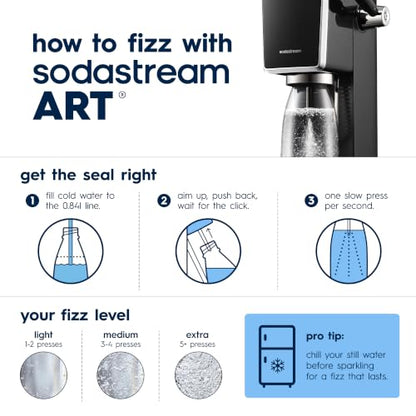 SodaStream ART Sparkling Water Maker, Value Bundle, Soda Maker, Includes 2 Quick Connect 60L CO2 Cylinders, 2 Dishwasher Safe BPA Free Bottles, 2 bubly Flavor Drops, Make your own Pepsi, Black