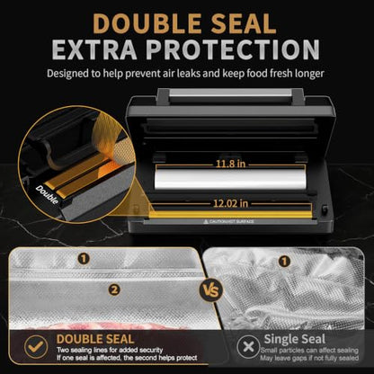 Next-Gen Vacuum Sealer Machine, Food Vacuum Sealer with Powerful Suction Pump, Dual-System for Valve&Textured Bags, Canisters & Marinate, Dual-Heat Seal for Dry&Moist Food, Built-in Cutter&Bag Storage