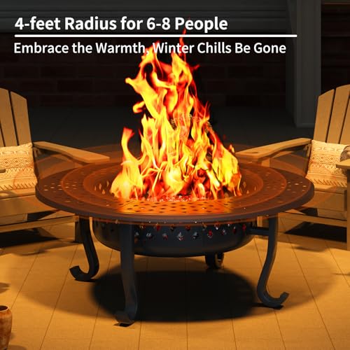 43 Inch Fire Pit with 2 Grill, Outdoor Wood Burning Firepit with Lid, Metal Round Table for Backyard Patio Garden Picnic Camping Bonfire