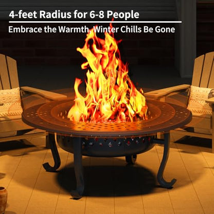 43 Inch Fire Pit with 2 Grill, Outdoor Wood Burning Firepit with Lid, Metal Round Table for Backyard Patio Garden Picnic Camping Bonfire