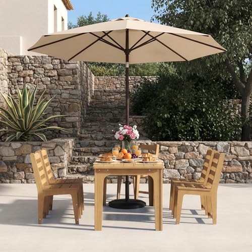 ACUEL HDPE Patio Dining Set for 6, 7 Pcs Outddor Table & Chairs, Teak Color