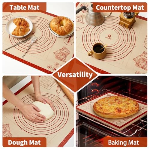 Silicone Baking Pastry Dough Mat - 32x24Inch Extra Large Cookie Bread Rolling Mats Sheet, Nonstick Kitchen Counter Kneading Board, Thick Reusable Pie Cookies Pizza Fondant Making Matt with Measurement