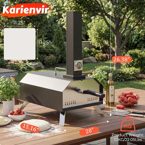Pizza Oven Outdoor With a Thermometer, Portable Wood Fire Pizza Oven Stainless Steel Pizza Maker for Backyard or Outside Camping, Pizza Stone(11.25inch*11.25inch)