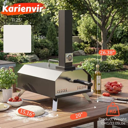 Pizza Oven Outdoor With a Thermometer, Portable Wood Fire Pizza Oven Stainless Steel Pizza Maker for Backyard or Outside Camping, Pizza Stone(11.25inch*11.25inch)