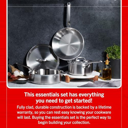 Heritage Steel Eater Series 5 Piece Essentials Set | Made in USA | 5 Ply Fully Clad Stainless Steel Cookware Set | Stay Cool Handle | Induction Ready & Non-Toxic