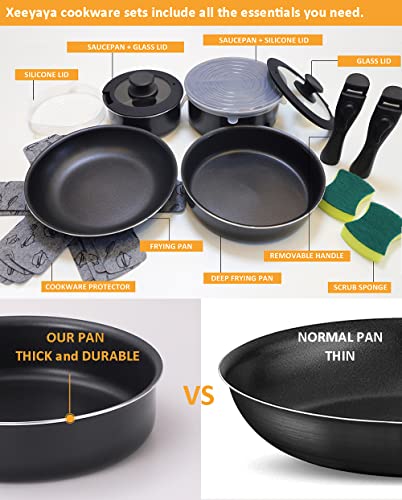 Xeeyaya 16 Pieces Kitchen Removable Handle Cookware Sets, Stackable Pots and Pans Set Nonstick for Induction Gas RVs Camping Space Saving