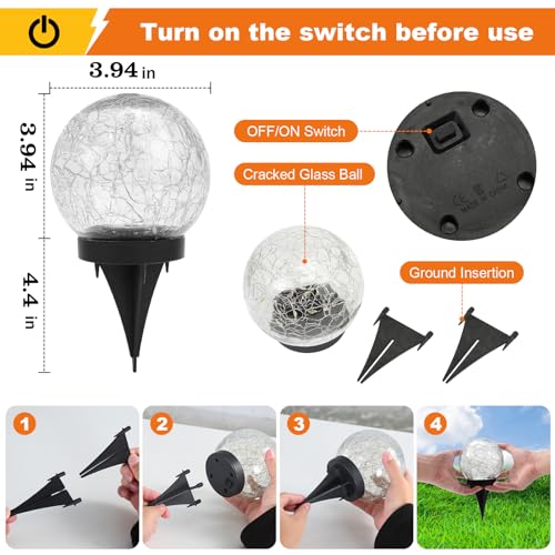 MLKNK Solar Globe Lights Outdoor Waterproof-Solar Balls-Solar Garden Lights-Orbs for Outside 2 Pack Cracked Glass Ball for Lawn Patio Yard Backyard Decorations