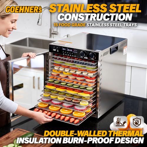 Commercial Food Dehydrator Machine 15 Trays, 1100W Fruit Dehydrator