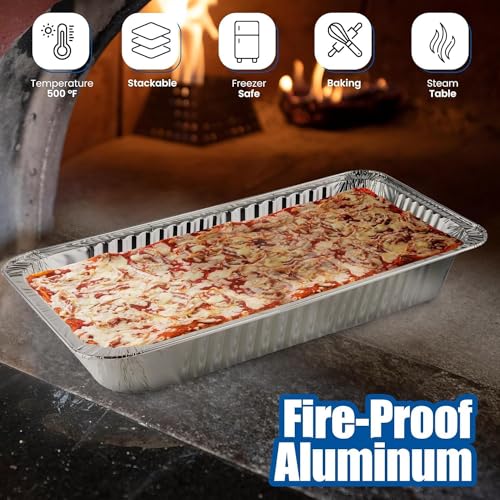 EHOMEA2Z Aluminum Pans With Lids, Large Full Size 21x13x3 Disposable Foil Pans, Heavy Duty Roasting, Baking, Broiling, Catering & Chafing Pans (15, Full-Size w/Lids)