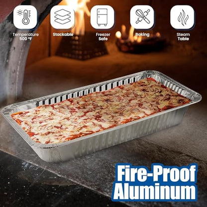 EHOMEA2Z Aluminum Pans With Lids, Large Full Size 21x13x3 Disposable Foil Pans, Heavy Duty Roasting, Baking, Broiling, Catering & Chafing Pans (15, Full-Size w/Lids)