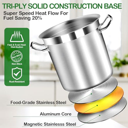 STOCKPOT Stock Pot 20 Quart with Lid – Stainless Steel Cooking Pot for Soup, Stew, and Pasta – Heavy Duty Induction Compatible Stockpot for Kitchen or Commercial Use, Oven Safe