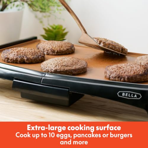 bella Griddle Ceramic Copper TI, Healthy-Eco Non-stick Coating, Hassle-Free Clean Up, Large Submersible Cooking Surface, 10" x 16", Copper/Black
