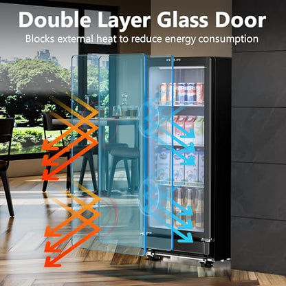 ICEVIVAL 6 Cu.Ft Commercial Refrigerators, Display Fridge with Double-Tempered Glass Door, Beverage Cooler for Bar, Office, Restaurant, Outdoor Beverage Refrigerator with Locking, Key & LED